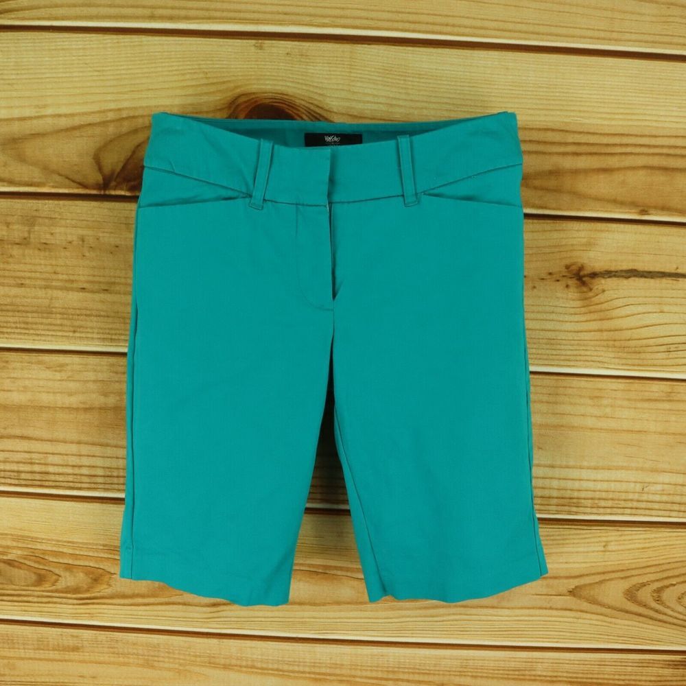 Mossimo Bermuda Shorts Low Rise Womens Size 4 Blue-Green Cotton‎ Blend Pockets
